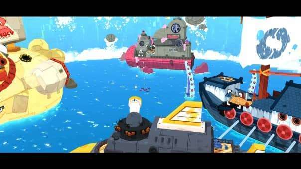 Seafrog Review – A thrilling cannon launch sequence, propelling players between boats in this dynamic skateboarding platformer.