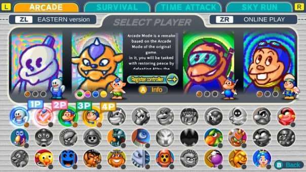 Snow Bros. 2 Special Review – Character select screen showcasing playable heroes and vibrant retro-inspired designs.
