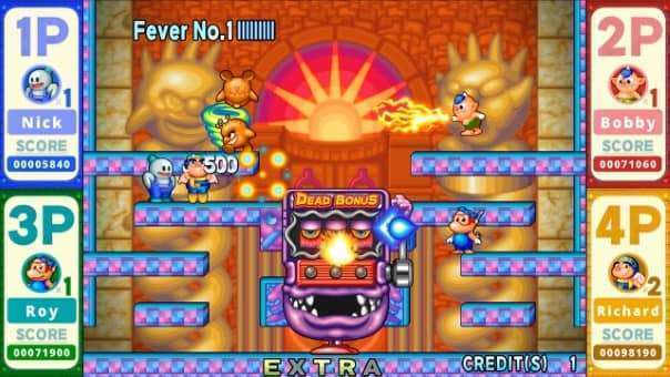 Snow Bros. 2 Special Review – Fever No. 1 battle featuring intense arcade action and vibrant enemy designs.