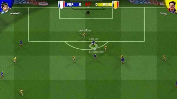 Sociable Soccer 25 Review - A football match in progress using the classic top-down camera, delivering fast-paced arcade gameplay.