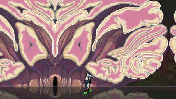 SONOKUNI Review – A breathtaking pixel-art scene featuring a character standing before a vibrant cherry blossom, blending beauty with action-packed storytelling.