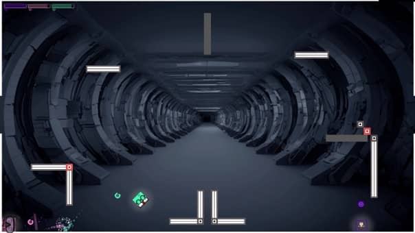 Multiplayer match in Squarena Review showcasing a simple level design with minimalistic structures and straightforward gameplay.