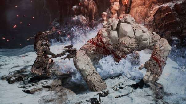 The First Berserker: Khazan Review image showcasing a colossal boss battle, highlighting intense RPG combat and high-stakes action.
