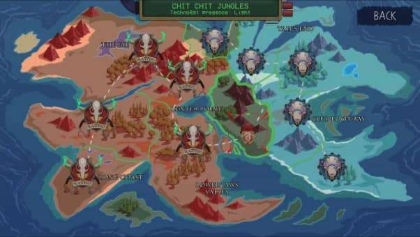 World level select screen from the War Rats: The Rat em Up review, showcasing diverse and strategic level options.