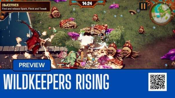 Wildkeepers Rising Review – Official game artwork showcasing action-packed monster battles and RPG progression in a dynamic fantasy world.