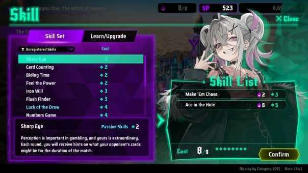 All in Abyss: Judge the Fake Review – A detailed shop interface featuring spell selection, item purchases, and gameplay customization.