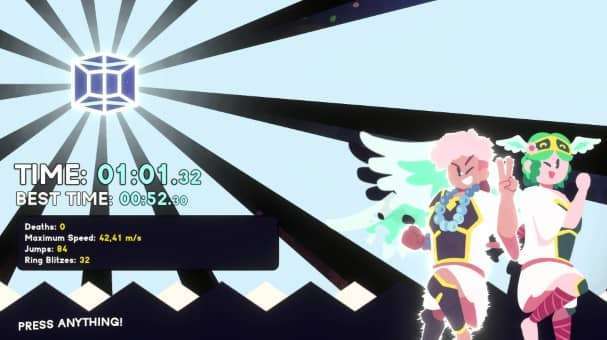 The end-of-level screen in the Aureole Wings of Hope review, displaying completion stats and rewards.