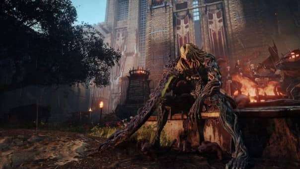 A warrior and their sidekick reflecting in a town, with an enemy sitting nearby, as shown in the Blades of Fire review.