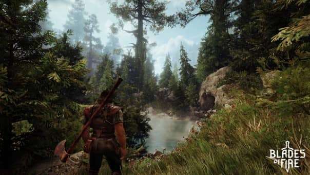 A warrior gazes out over a vast, beautiful forest, as highlighted in the Blades of Fire review.