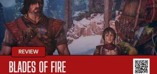 An action-packed scene from the Blades of Fire review, showcasing its intense combat and fiery visuals.