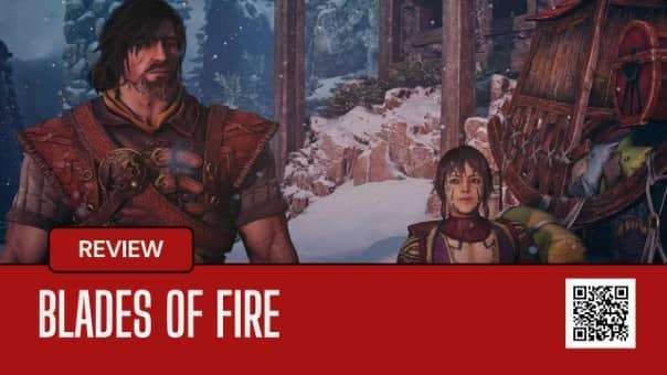 An action-packed scene from the Blades of Fire review, showcasing its intense combat and fiery visuals.