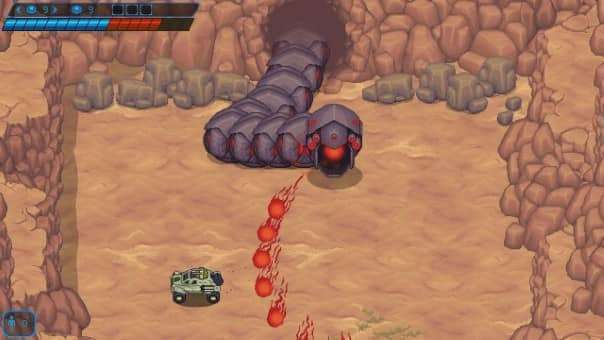 Blazing Trail review featuring a fierce mecha snake boss battle with pixel-art visuals, high-intensity combat, and dynamic enemy attacks.