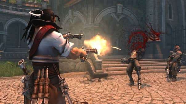 A precise shot from the Captain Blood review, as the captain lands a clean headshot with dual pistols.
