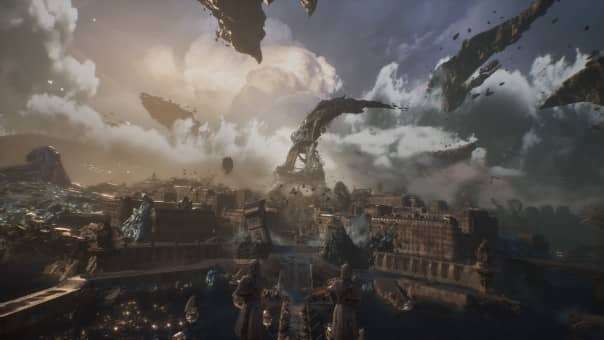 Clair Obscur: Expedition 33 review – A breathtaking aerial shot showcasing the expansive, beautifully detailed world and artistic environment.