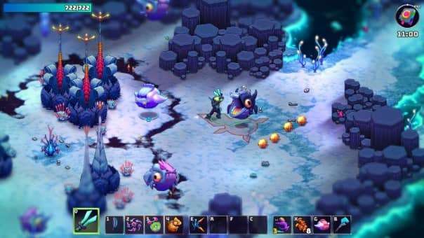 An intense combat scene from Crashlands 2 review.
