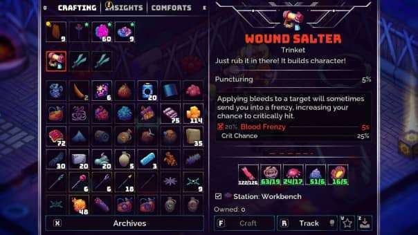 A detailed look at the crafting screen in Crashlands 2 review.