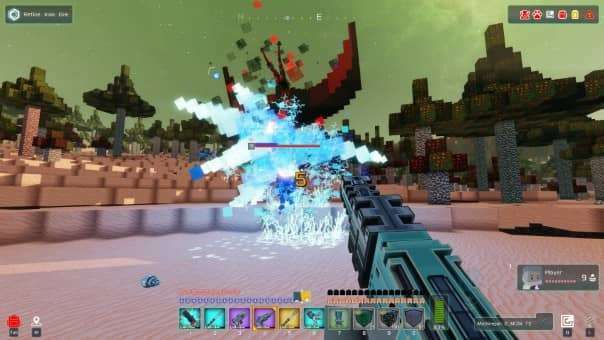 A fierce battle unfolds in the Cubic Odyssey review, featuring a towering level 15 alien enemy.
