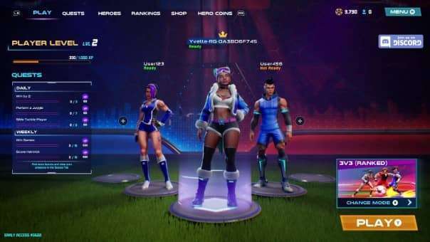 Football Heroes League Review – Main screen view featuring your party lineup and active daily and weekly quest challenges.