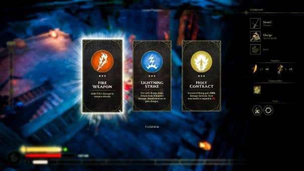 The upgrade selection screen in the Hordes of Hunger review, showcasing three distinct choices for progression.