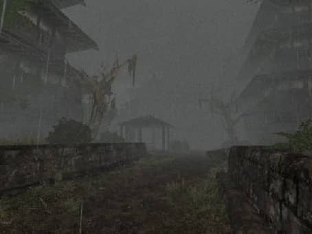 A chilling scene from the Labyrinth Of The Demon King review, depicting a dark and rain-soaked Feudal Japan shrouded in mystery.