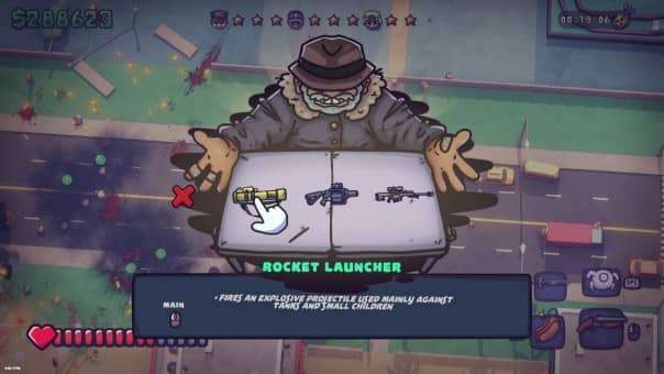 A shop interface from Maniac Review, displaying weapons, upgrades, and essential in-game purchases.