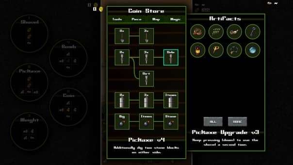 The Mineshaft Preview showcases the upgrade screen, highlighting customization options and strategic enhancements.