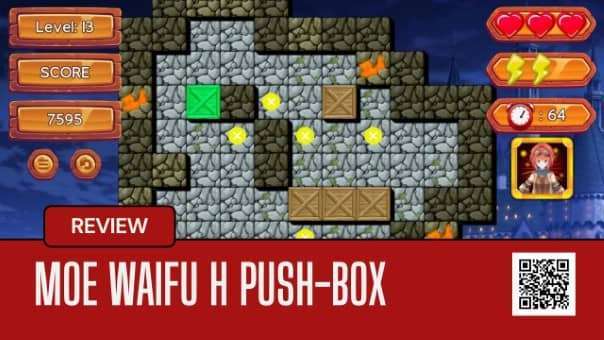 A key gameplay moment from the Moe Waifu H Push-Box review, showcasing its sokoban-style puzzle mechanics and waifu companions.
