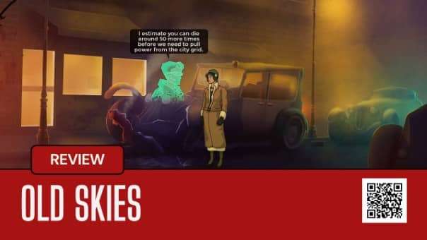 A key moment from the Old Skies review, showcasing its time-travel puzzle mechanics.
