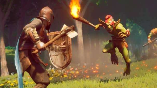 RuneScape: Dragonwilds review – A fierce battle against a goblin in Ashenfall, showcasing dynamic combat mechanics.