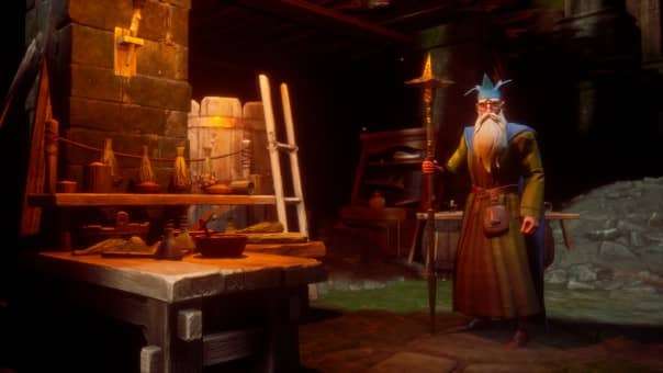 RuneScape: Dragonwilds review – A wizard in his home, surrounded by mystical artifacts, showcasing magical lore and atmosphere.