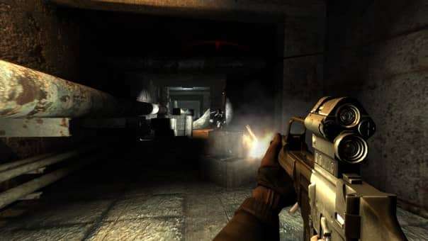 A chaotic gunfight erupts in a pitch-black tunnel in the S.T.A.L.K.E.R.: Legends of the Zone Trilogy review, with muzzle flashes lighting the scene.