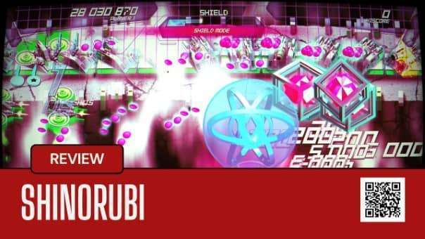 A striking scene from the SHINORUBI review, showcasing its intense bullet hell gameplay and dazzling effects.