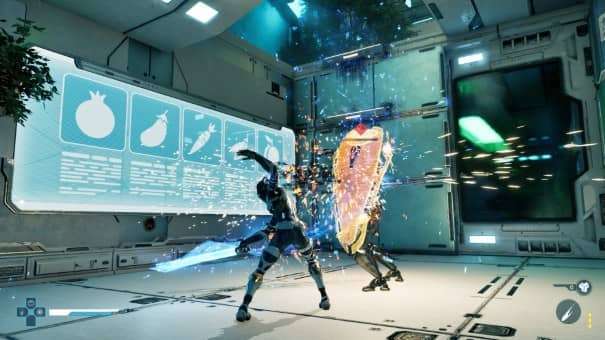 Steel Seed Review action shot of a player’s attack bouncing off an enemy’s energy shield in intense combat.