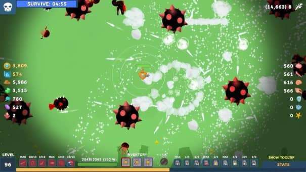A chaotic battle scene from the Submarine Survivor review, featuring massive explosions and strategic combat.