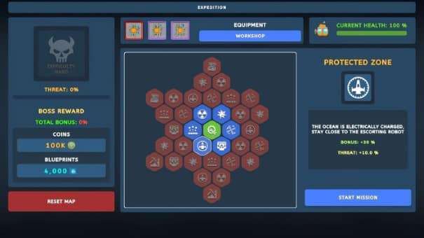 A strategic level select map from the Submarine Survivor review, showcasing various stages and boss encounters.