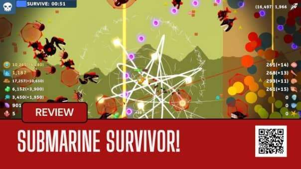 A deep-sea battle scene from the Submarine Survivor review, highlighting its action-packed roguelite gameplay.