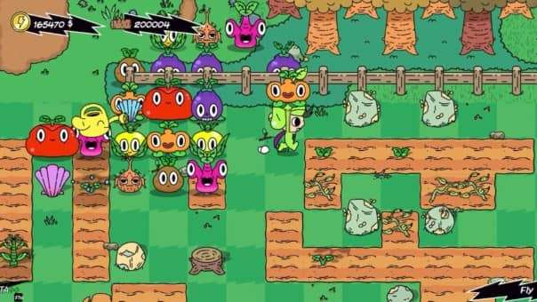 The main character strolling through lush crops in the Super Farming Boy review, showcasing the vibrant daytime farming.