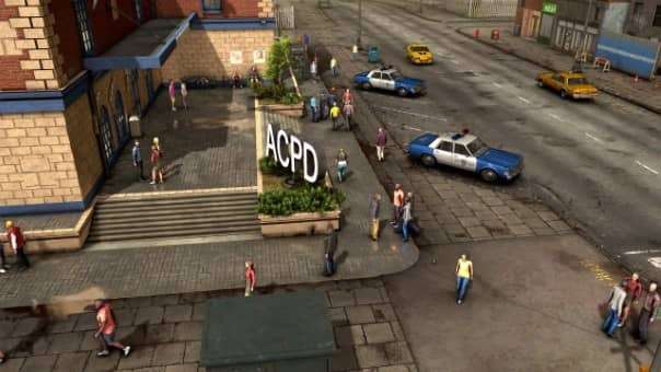 A detailed look at the ACPD headquarters in The Precinct review, showcasing its imposing structure and law enforcement presence.