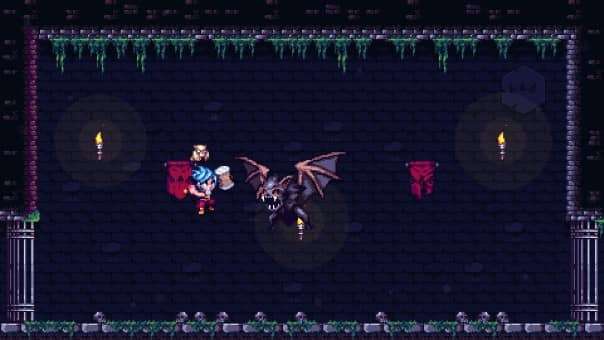 An intense battle scene from the Wings of Endless review, featuring the bat boss fight in a dark, atmospheric setting.