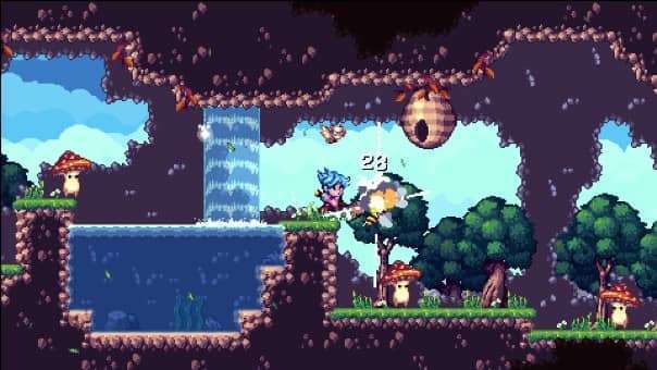 A fast-paced combat moment from the Wings of Endless review, featuring a powerful kick against a bee enemy.