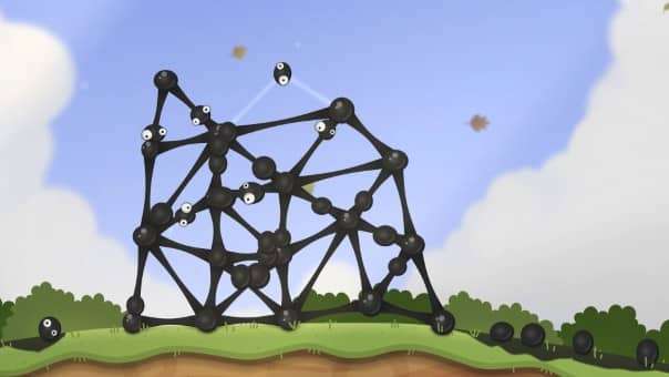 World Of Goo 2 Review – Goo balls forming a structure, showcasing the game's creative physics-based puzzle mechanics and dynamic gameplay.