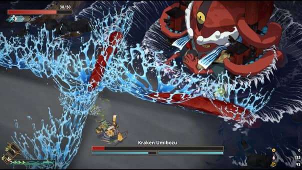 A fierce showdown with a colossal octopus boss from the Yasha: Legends of the Demon Blade review, showcasing intense combat.