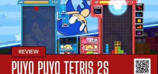 A dynamic moment from the Puyo Puyo Tetris 2S review, highlighting both Tetris combos and Puyo Puyo chains in action.