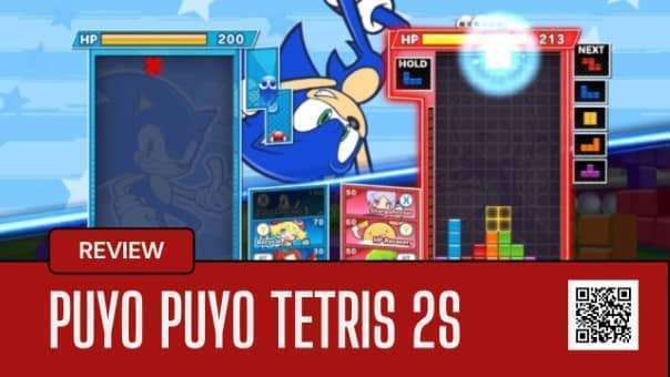 A dynamic moment from the Puyo Puyo Tetris 2S review, highlighting both Tetris combos and Puyo Puyo chains in action.
