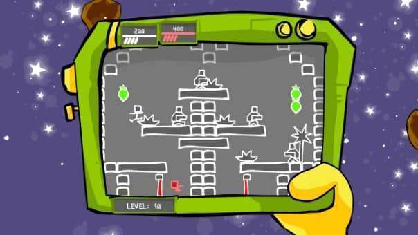 A quirky mini-game from Alien Hominid HD shown running on the in-game PDA, spotlighting the variety beyond core gameplay.