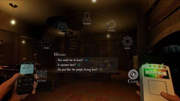 A glimpse into ghost communication in Among The Whispers: Provocation review, showcasing multiple interaction prompts.