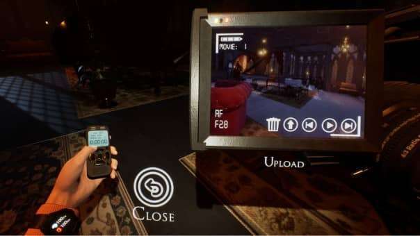 An investigator examines ghostly activity in Among The Whispers: Provocation review, capturing evidence with a camcorder.
