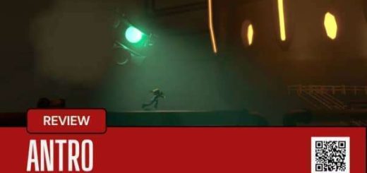 Escaping a spotlight in Antro, the protagonist runs along a narrow beam as a giant mechanical eye scans below.