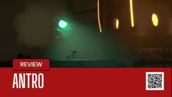 Escaping a spotlight in Antro, the protagonist runs along a narrow beam as a giant mechanical eye scans below.