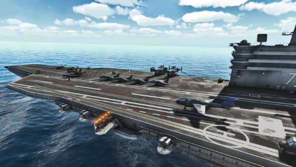 A striking view of the aircraft carrier in Carrier Deck, highlighting its scale and design.